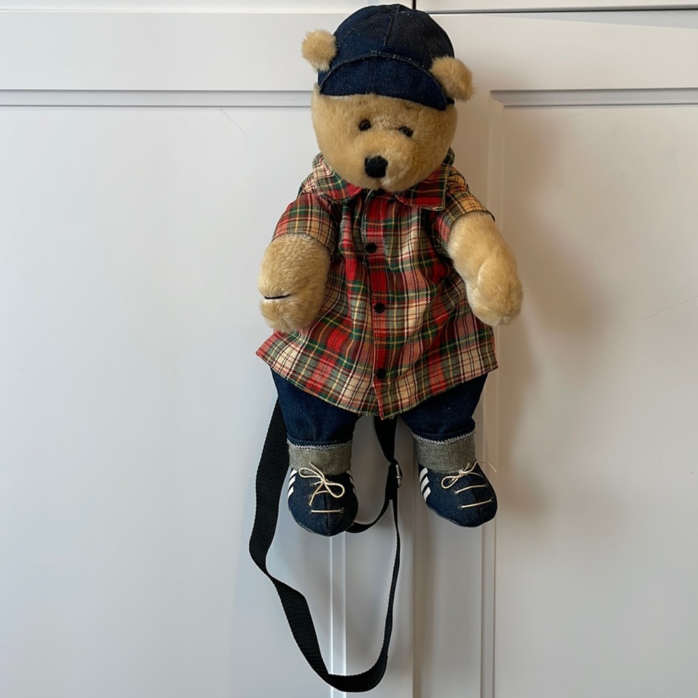 Vintage musical backpack Gurilla Biscuit, 🎶🧸Teddy Bear bag, sound, plaid shirt